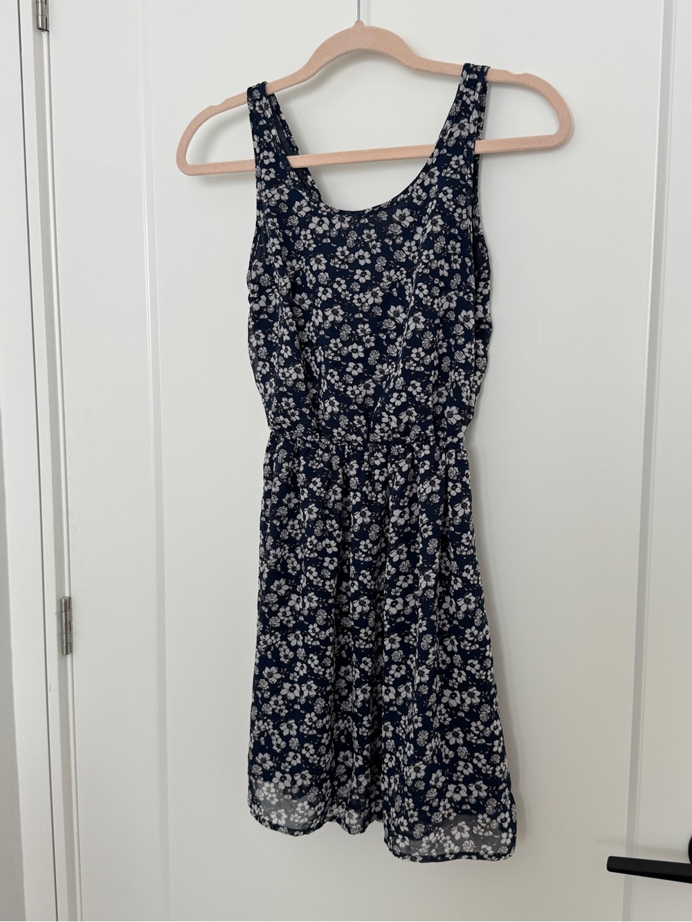Navy Floral Sleeveless A-Line Dress